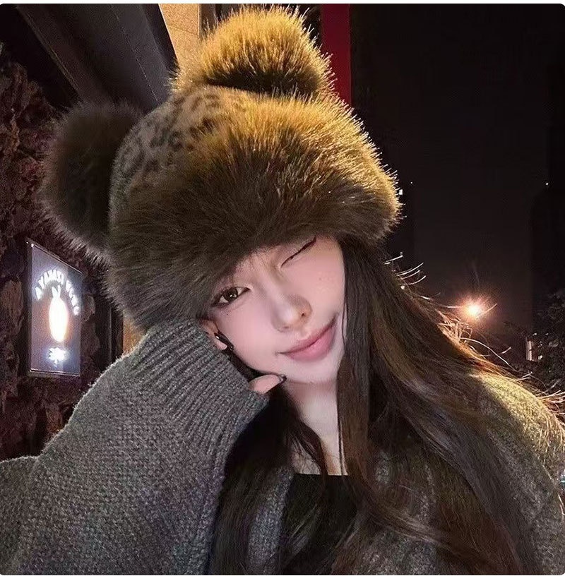 Faux Fur Winter Hat and Scarf Set Plush Hat with Ear Protection Christmas Gift